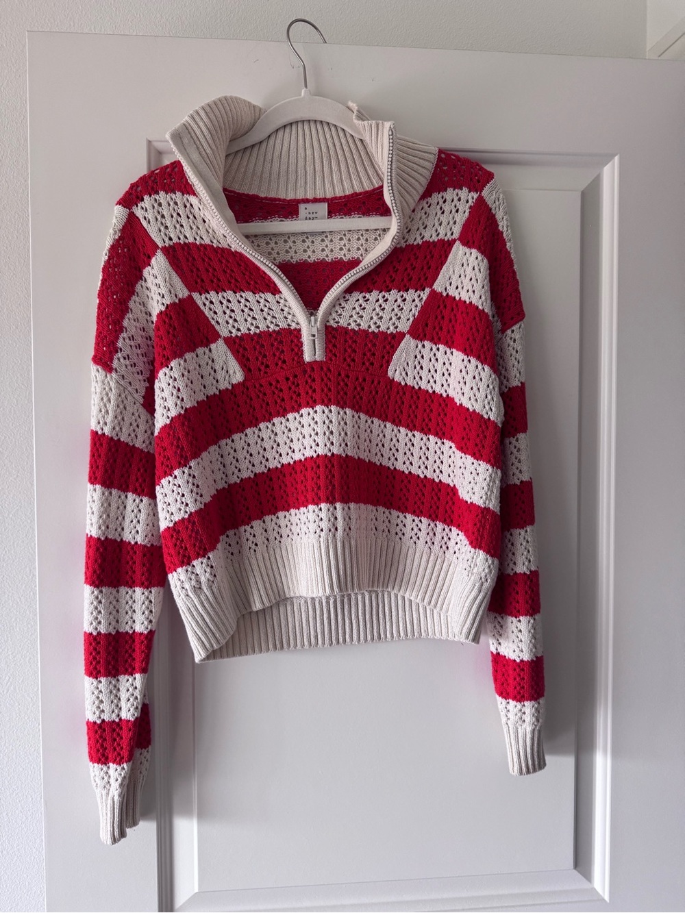 a new day Red & Cream Striped Half-Zip Knit Sweater